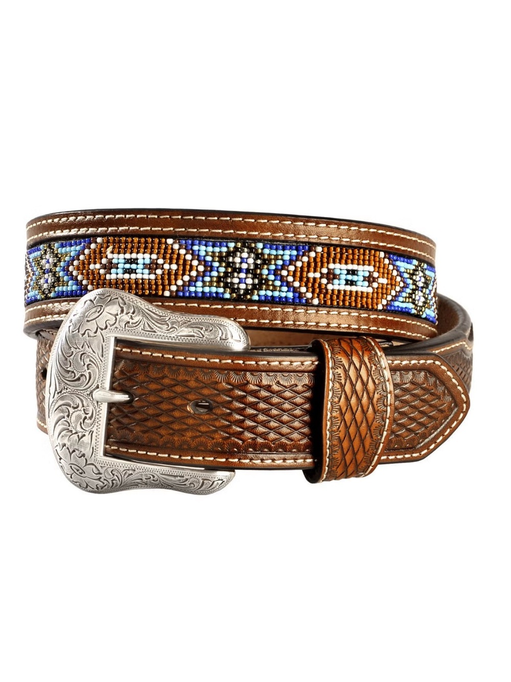 Nocona Belt Co Beaded Inlay Leather Belt